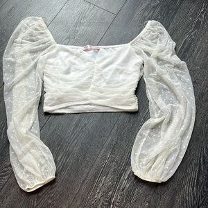 Blue blush cream mesh, long sleeve crop top size small